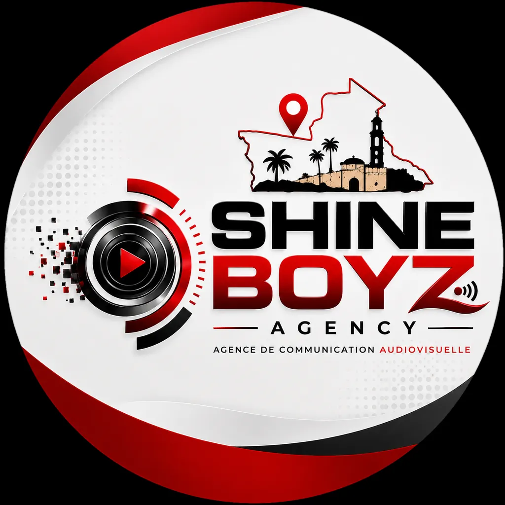 Logo rond SHINE BOYZ AGENCY rouge, noir et blanc