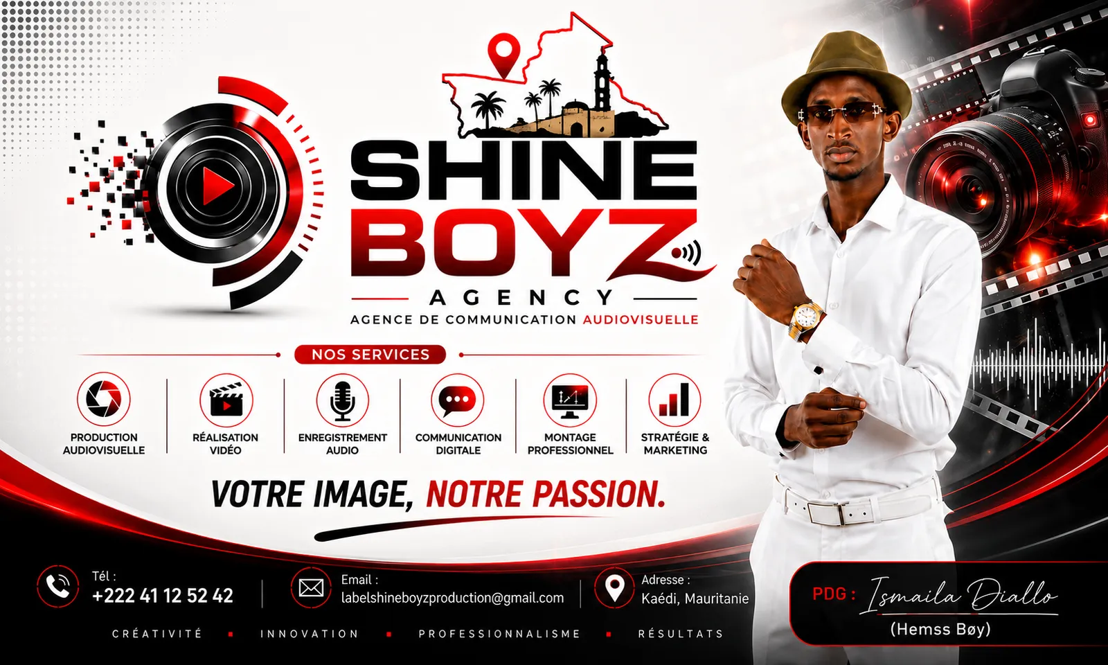 Bâche SHINE BOYZ AGENCY avec la liste des services